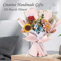 Puzzles en Bois 3D Modèle de Fleur Kit de Construction en Bois Fleur Jouet Idée Cadeau Créative Décoration Maison Kits de Construction Jouets