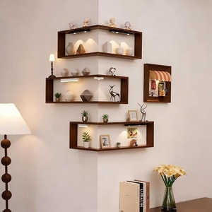 Estantes <span class=keywords><strong>Flotantes</strong></span> Esquineros Cuadrados <span class=keywords><strong>de</strong></span> <span class=keywords><strong>Madera</strong></span> Inteligentes con Luces LED, Estante <span class=keywords><strong>de</strong></span> Exhibición Montado en la Pared que Ahorra Espacio (Juego <span class=keywords><strong>de</strong></span> 3 Incluye 6 Luces LED) - Product Image 6