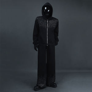 Vintage Street Style Breathable Heated 100% Cotton Winter Zip-Up Hoodie with French Terry <b>Fabric</b> 500 Gsm Distressed <b>Rhinestones</b> - Product Image 2