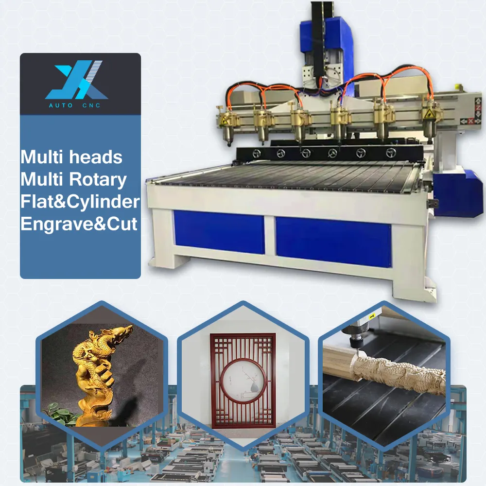 Router cnc ukiran silinder kayu, tangga multi poros kepala Putar 4 sumbu 3d 4 kepala 4 sumbu cnc