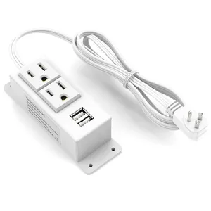 Flat Plug with USB Wall Mountable Power Strip Socket Surge Protector Desk Outlets JK