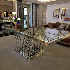 <span class=keywords><strong>Table</strong></span> <span class=keywords><strong>basse</strong></span> rectangulaire moderne en acier inoxydable chromé argenté avec miroir en <span class=keywords><strong>verre</strong></span> Mobilier de maison pour mariage - Product Image 3