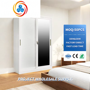 Armarios Modernos Desmontables de 2 Puertas de Metal y Acero con Espejo, Armario de Hierro Estable con Cerradura para Dormitorio, Sala de Estar, Hospital - Product Image 1