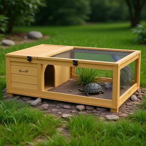 Cage rectangulaire en bois PawHut pour tortues, terrarium pour reptiles, grand habitat pour animaux de compagnie, intérieur/extérieur, avec fermeture à bouton-pression - Product Image 2