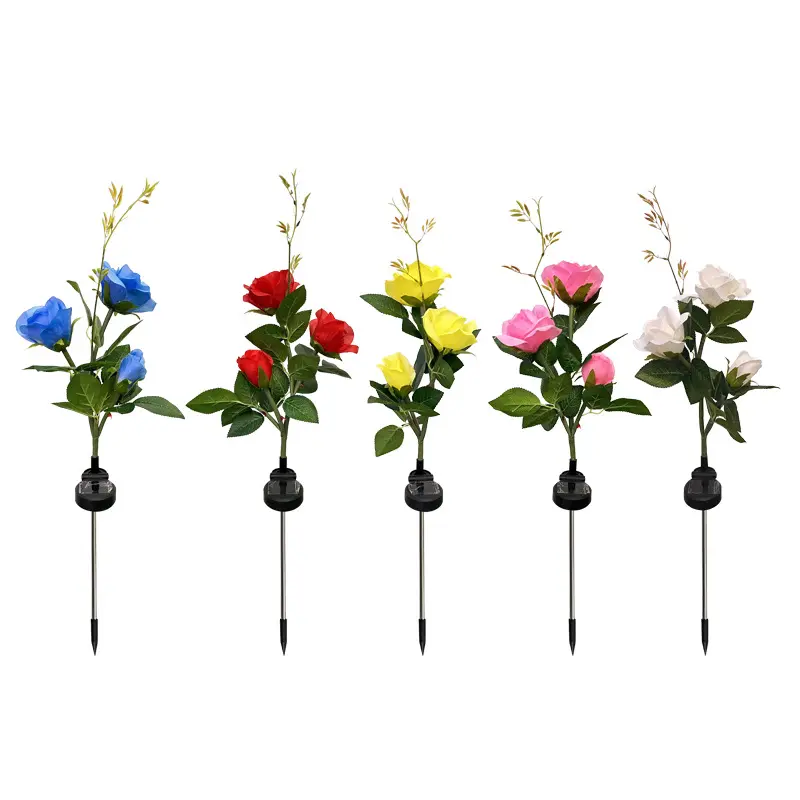 New style 3 heads rose flower shaped light solar powered outdoor landscape garden lawn LED decoration spike lamp for walkway