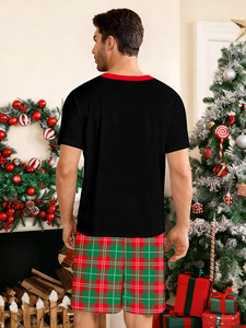 Piyama Natal Keluarga Motif Kotak-kotak dengan Cetakan Huruf Snowman, Atasan Pullover Lengan Pendek dan Celana Pendek untuk Pria, Wanita, Anak, dan Bayi, Cocok untuk Dipakai di Rumah - Product Image 4