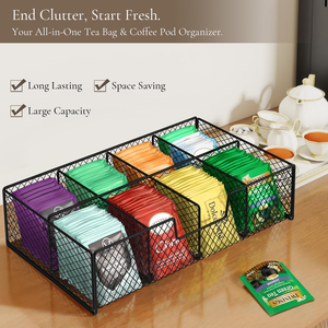 Organisateur de sachets de thé en bois avec tiroir et boîte de rangement à 8 compartiments, coffre de rangement pour thé, conteneur pour comptoir de cuisine - Product Image 4