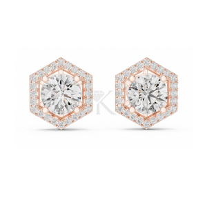 Boucles d'oreilles hexagonales inspirées de l'Art Déco avec halo de diamants ronds, dotées de fermoirs à vis sécurisés, bijoux fins élégants et minimalistes, parfaits - Product Image 5