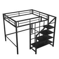 Lit supérieur en métal noir pour meubles de chambre à coucher sous la table Lit superposé double ignifuge pour étudiants à 2 étages