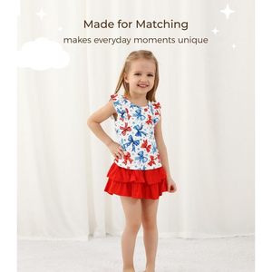 ชุดเด็กผู้หญิงแบบ 2 ชิ้น เสื้อแขนกุด กระโปรงระบายสีแดง น้ำเงิน ขาว ลายโบว์  ไซส์ 2-5 ขวบ - Product Image 3