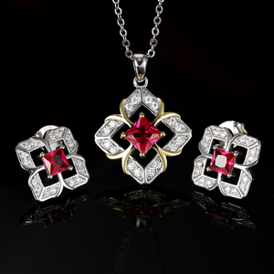 Set di <span class=keywords><strong>gioielli</strong></span> gioiello personalizzabili in pietra Color oro rubino linea a forma di fiore 925 in argento Set di <span class=keywords><strong>gioielli</strong></span> - Product Image 1