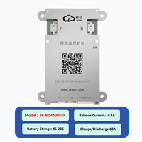 Placa de Protección Inteligente JK-BD4A20S8P para Baterías de Litio de 8S-20S, Carga/Descarga de 80A, Balance de 0.4A, Monitoreo por APP, Energía Solar