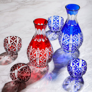 Ensemble de coupes et de carafes à saké japonais Edo Kiriko sculpté, luxe léger, avec coupes à saké sculptées à ventre large, <span class=keywords><strong>Toyo</strong></span> Sasaki - Product Image 3