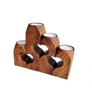 Wooden Heart Shape Candle Holder Set For Valentine's Day Home Decoration - Product Image 1