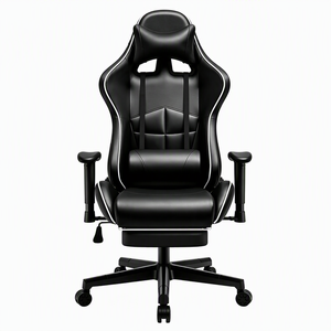 Chaise de jeu robuste <span class=keywords><strong>à</strong></span> dossier haut en cuir PU, pivotante <span class=keywords><strong>à</strong></span> 360 degrés, avec base en métal et repose-pieds pour adultes corpulents - Product Image 2