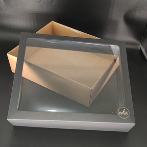 Caja de Pastelería de Dos Piezas con Ventana Gris Mate/Negra, Base de Kraft y Ventana Transparente de PVC para Regalo de Galletas, Personalizable para Panadería - Product Image 6