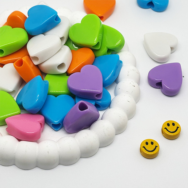 F94T Bulk Jewelry Gloss Hole Heart Acrylic Beads Waterproof Hypoallergenic Diy Necklace Bracelet Making Accessories No Fade Part