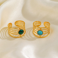 Mehrschichtige Naturstein-Damenringe Edelstahl-Schmuck Goldring Breite Öffnung Wasserdichte Ringe Statement-Schmuck Colgante