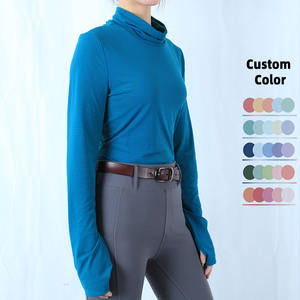Chemise d'équitation pour femme à col montant, manches longues, maille respirante, extensible dans quatre directions, sous-couche - Product Image 3