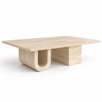 MEUBLES JIAMEIJIA |   Table basse carrée effet travertin avec piétement en U