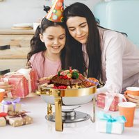Ensemble de chauffe-plats élégant couleur or 4,5 QT, rond, complet, en acier inoxydable, avec couvercle et support, pour buffet