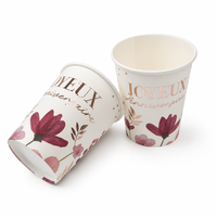 Gobelet en papier rose à motif floral et dorure à chaud pour anniversaire, jetable, pour la table de fête, vente en gros, fournitures en vrac