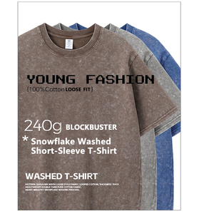 T-shirts pour hommes personnalisés vintage 100% coton tricoté épais surdimensionné délavé, imprimés en sérigraphie, couleur unie, séchage rapide, écologiques - Product Image 3