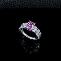 S925 Silber Smaragdschliff Rhodium-Plattierter Klassischer Romantischer Labor-Gezüchteter Paraiba Rosa Saphir Damen Edelstein Ehering