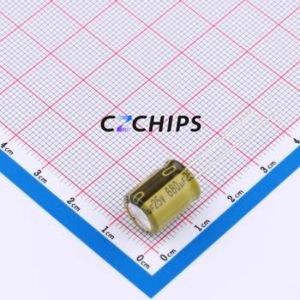 Condensateur électrolytique en aluminium à montage traversant LKME1251E681MF, D10xL12.5mm, 680uF, 20%, 25V, 1.76A-100kHz - Product Image 1