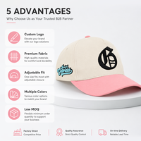 Topi Baseball Snapback Denim Premium Warna Krem Pink Bordir Logo 3D Custom Huruf Old English Terstruktur 5 Panel Topi Olahraga Unisex