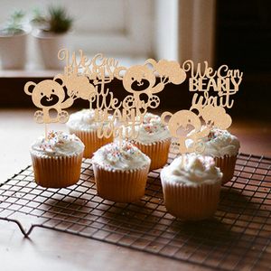 Decorazioni per Cupcake 'We Can Bearly Wait', Palloncini Glitterati, Topper a Forma di Orso per Torte, per Feste di Rivelazione del Sesso, Baby Shower, Compleanni per Bambini - Product Image 5