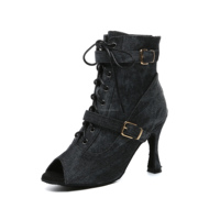 LUOQIAO L636 Nouvelles Chaussures de Danse Latine/Jazz pour Femme en Daim Bleu/Cowboy, Bottes Sexy à Talon Haut et Bout Ouvert Professionnelles