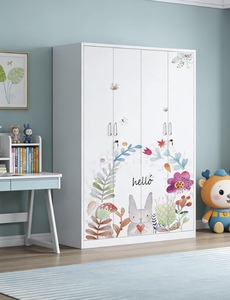 Sturdy Durable Modern 4-Door Steel Printed Lockable <strong>Wardrobe</strong> <strong>with</strong> 2 <strong>Mirrors</strong> 2 Drawers Hanging Rail for Bedroom Organization - Product Image 2