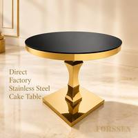 Mesa Moderna Dorada de Acero Inoxidable para Cortar Pasteles de Boda con Tapa de Vidrio Templado, Pedestal Duradero para Exhibición en Hoteles, Comedores y Exteriores