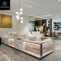 Canapé d'angle en cuir véritable de luxe, design moderne, avec éclairage LED, pour salon de villa ou de manoir