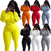 Sweat-shirt de printemps à manches longues pour femme, ensemble 2 pièces extensible, survêtement à col ras du cou, grandes tailles