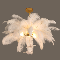 Lustre nordique minimaliste en plumes d'autruche, plafonnier LED blanc, hauteur réglable, télécommande, villa, restaurant