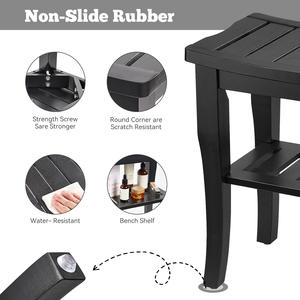 Tabouret de douche moderne en bambou noir à 2 niveaux avec rangement, résistant à l'eau, pieds antidérapants, bords sécurisés, écologique, pour chambre et salon - Product Image 4