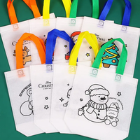 Sac de fête à colorier DIY mignon pour enfants, sac de rangement pour jouets, sac de shopping en tissu non tissé écologique avec poignée