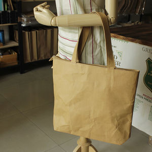 Sac fourre-tout en papier kraft lavable naturel avec motif de lettres Sac à provisions en fibre écologique - Product Image 1