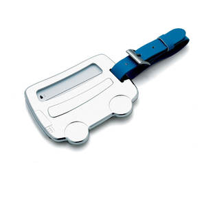 Etiqueta para equipaje con forma de autobús, plateada, con correa azul, para identificación en viajes - Product Image 1