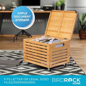 Boîte de rangement carrée en bois avec couvercle et poignée pour l'organisation du bureau, design recouvert d'un motif en grain de bois massif - Product Image 3