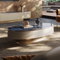 Ensemble table basse ovale moderne de luxe en bois marbré Salon multifonction avec tiroirs Meubles design en acier inoxydable doré