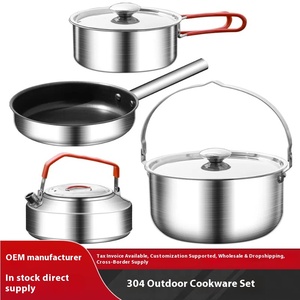 Thiết kế mới 4PC hiện đại thân thiện với môi thép không gỉ cắm trại <span class=keywords><strong>Cookware</strong></span> <span class=keywords><strong>Set</strong></span> gấp xử lý khí cảm ứng sẵn sàng cho dã ngoại ngoài trời - Product Image 2