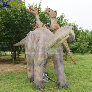 Deinonychus animatronique grandeur nature attaquant un Iguanodon, combat réaliste de dinosaures, parc d'aventure jurassique, centre commercial intérieur - Product Image 5