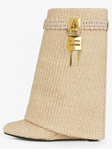 ZHEZHE 2023 Fashion Design punta tonda tacco alto scarpe con zeppa moda Shark Lock stivali Plus Size stivaletto da <span class=keywords><strong>donna</strong></span> Street Wear - Product Image 6