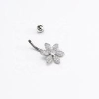 Vente en gros Acier chirurgical 316L Fleur pavée de zircones Boucles d'oreilles en acier inoxydable Piercing Nombril Bijoux de ventre Anneau de nombril