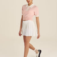 Pull en maille de golf à manches courtes pour femme, avec bordure rayée, personnalisable avec logo, collection printemps-été, vente en gros