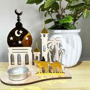 Porte-bougie en buis en forme d'étoile et de lune, style classique moyen-oriental, ornement créatif pour la maison, le bureau, la décoration religieuse ou palais - Product Image 1