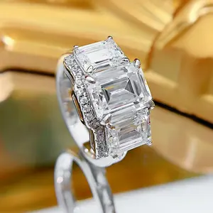 Anel de dedo com pedras CZ de zircônia 5A Anéis de pedras preciosas elegantes S925